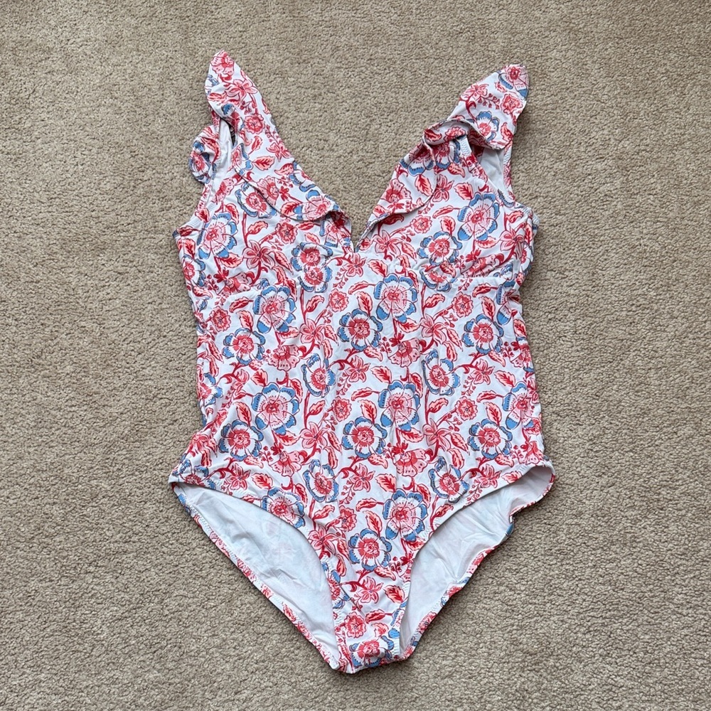 Vineyard Vines Red and Blue Floral Women's One Piece Swimsuit Size Large